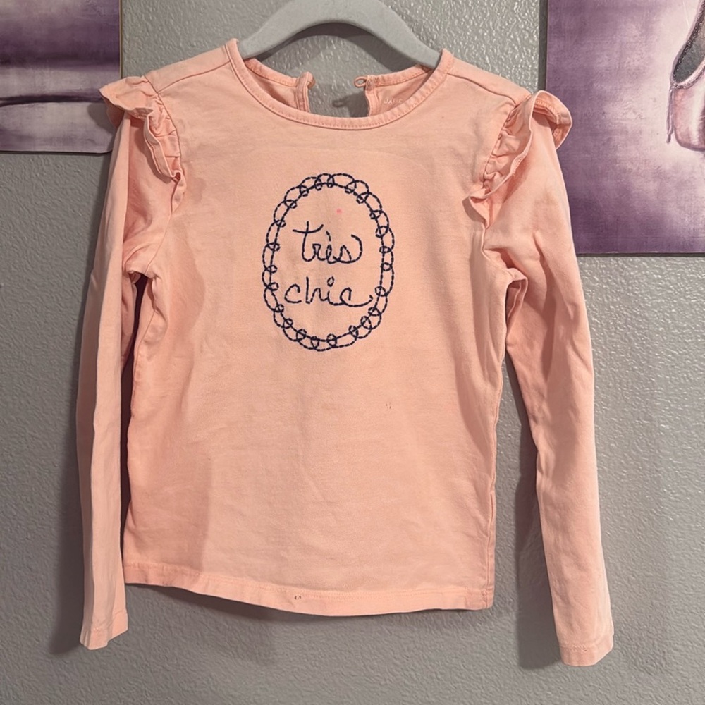 Janie and Jack size 6 girls long sleeve t shirt pink embroidered used cotton
